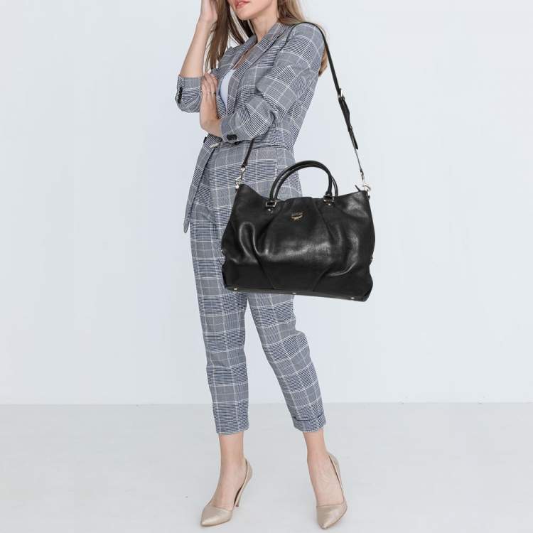 Pre Owned MCM Black Monogram Leather Top Zip Tote