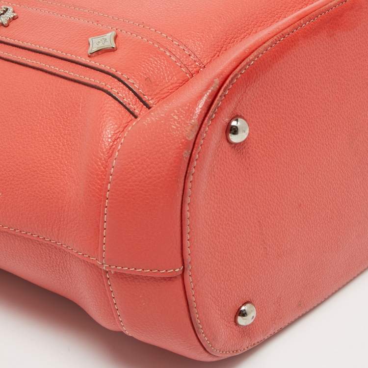مملوكة مسبقًا MCM Orange Pebbled Leather Studded Tote