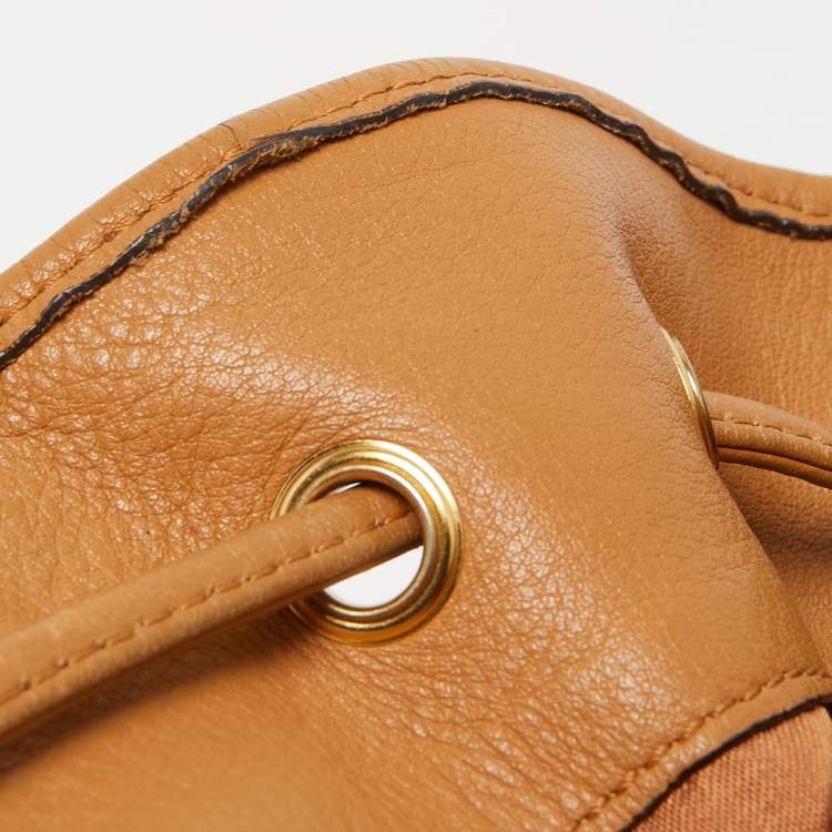 مملوكة مسبقًا MCM Brown Cognac Visetos Coated Canvas Drawstring Bucket Bag