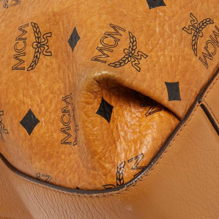 مملوكة مسبقًا MCM Brown Cognac Visetos Coated Canvas Drawstring Bucket Bag