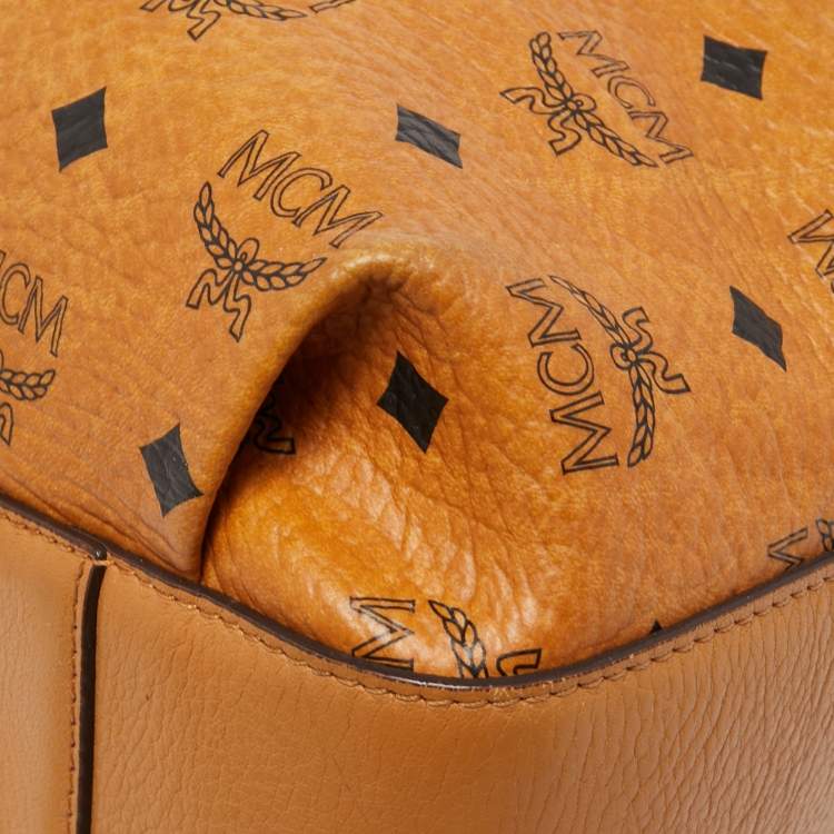 مملوكة مسبقًا MCM Brown Cognac Visetos Coated Canvas Drawstring Bucket Bag