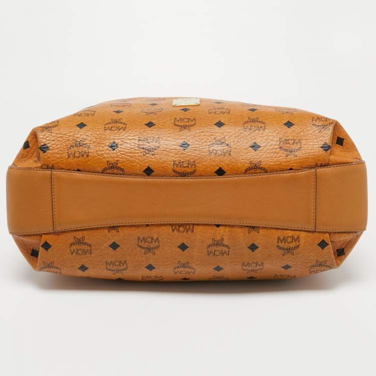 مملوكة مسبقًا MCM Brown Cognac Visetos Coated Canvas Drawstring Bucket Bag