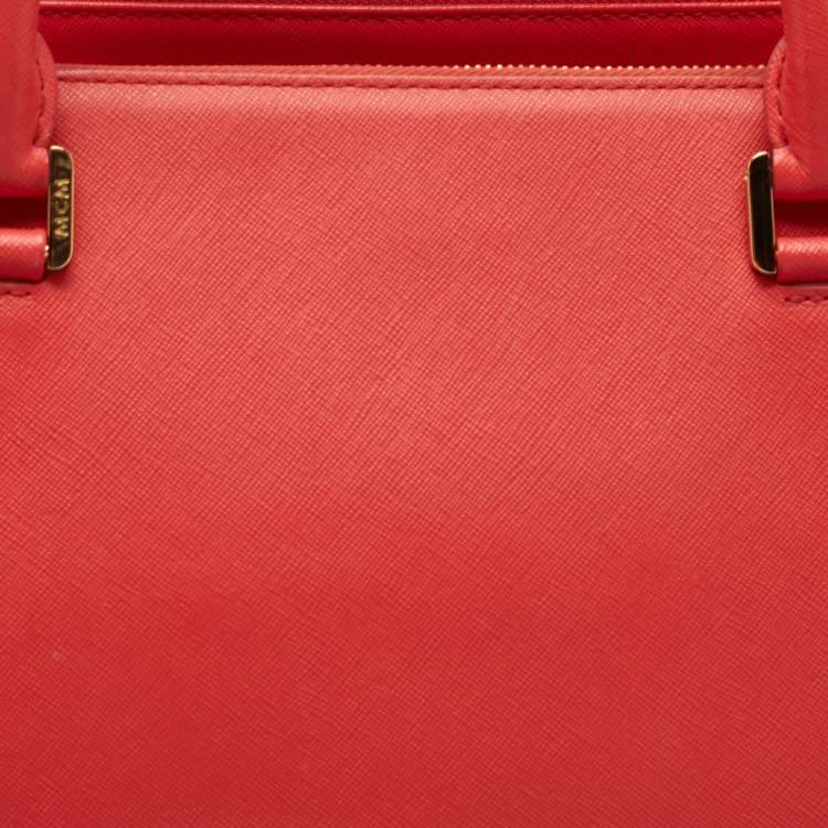 Pre Owned MCM Coral Orange Leather Large Nuovo Tote