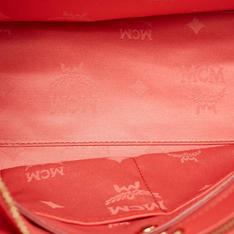 Pre Owned MCM Coral Orange Leather Large Nuovo Tote