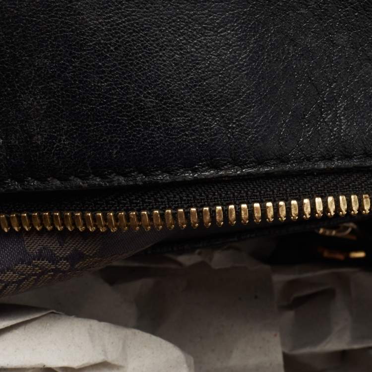 Pre Owned MCM Black/Brown Visetos Embossed Soft Leather Zip Shoulder Bag