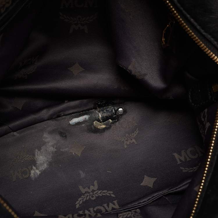 Pre Owned MCM Black/Brown Visetos Embossed Soft Leather Zip Shoulder Bag