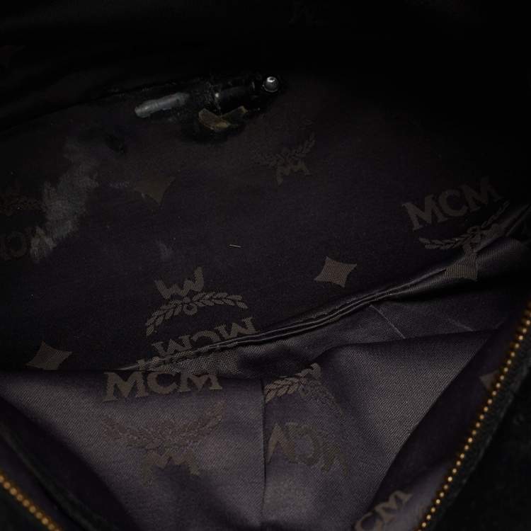 Pre Owned MCM Black/Brown Visetos Embossed Soft Leather Zip Shoulder Bag