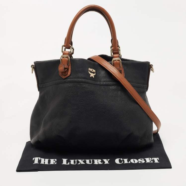 Pre Owned MCM Black/Brown Visetos Embossed Soft Leather Zip Shoulder Bag