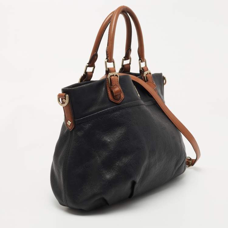 Pre Owned MCM Black/Brown Visetos Embossed Soft Leather Zip Shoulder Bag