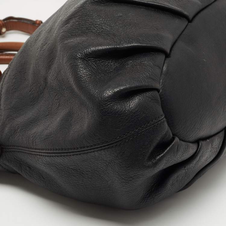 Pre Owned MCM Black/Brown Visetos Embossed Soft Leather Zip Shoulder Bag