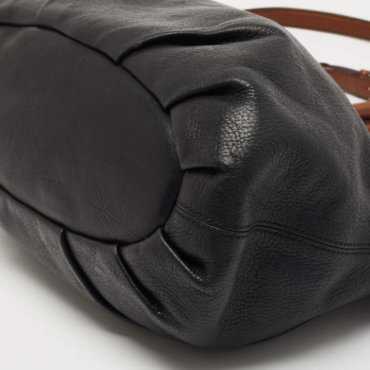Pre Owned MCM Black/Brown Visetos Embossed Soft Leather Zip Shoulder Bag