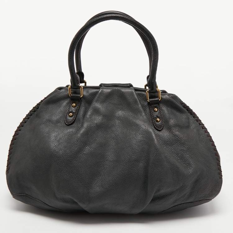 Pre Owned MCM Black Leather Whipstitch Shoulder Bag