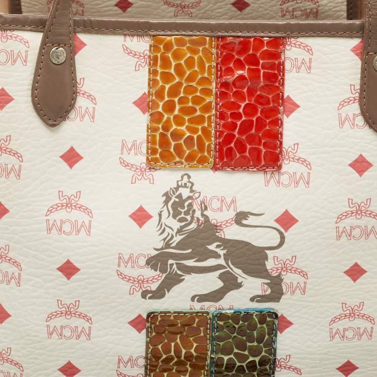 مملوكة مسبقًا MCM Multicolor Visetos Coated Canvas and Leather Striped Munich Lion Tote
