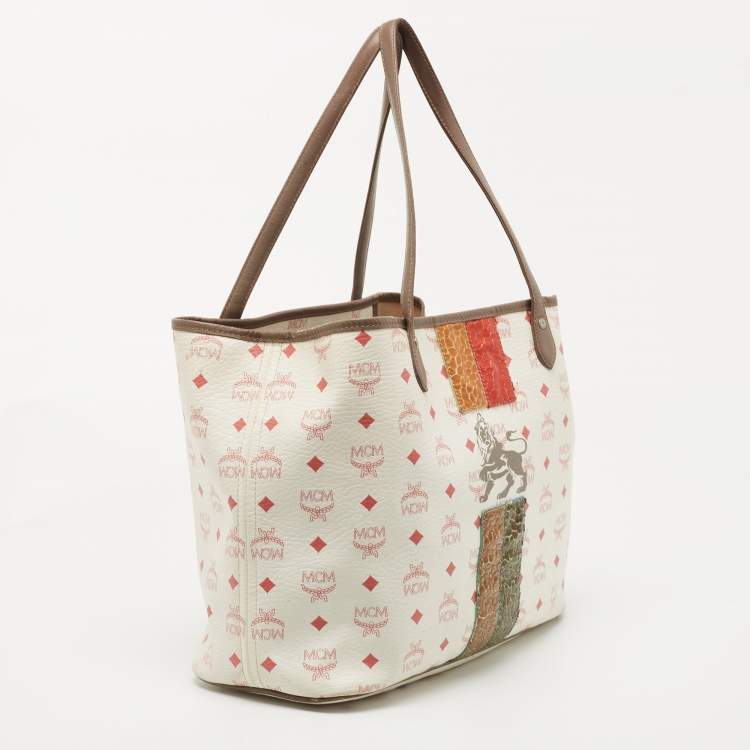 مملوكة مسبقًا MCM Multicolor Visetos Coated Canvas and Leather Striped Munich Lion Tote