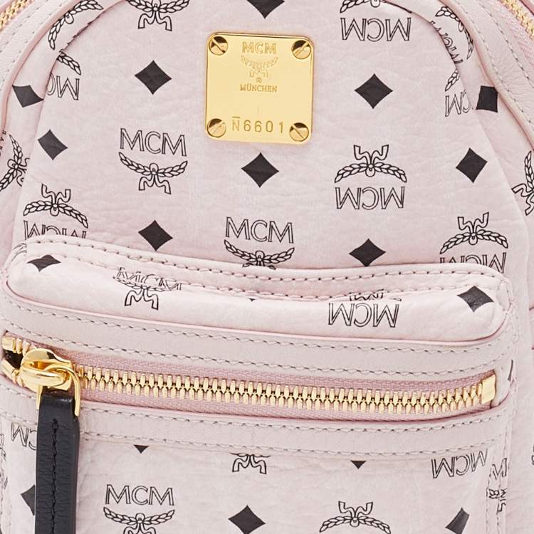 Pre Owned MCM Pink/Black Visetos Leather Mini Stark Side Studs Backpack