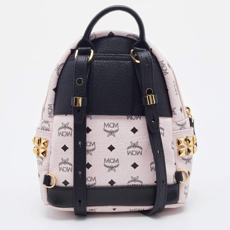 Pre Owned MCM Pink/Black Visetos Leather Mini Stark Side Studs Backpack