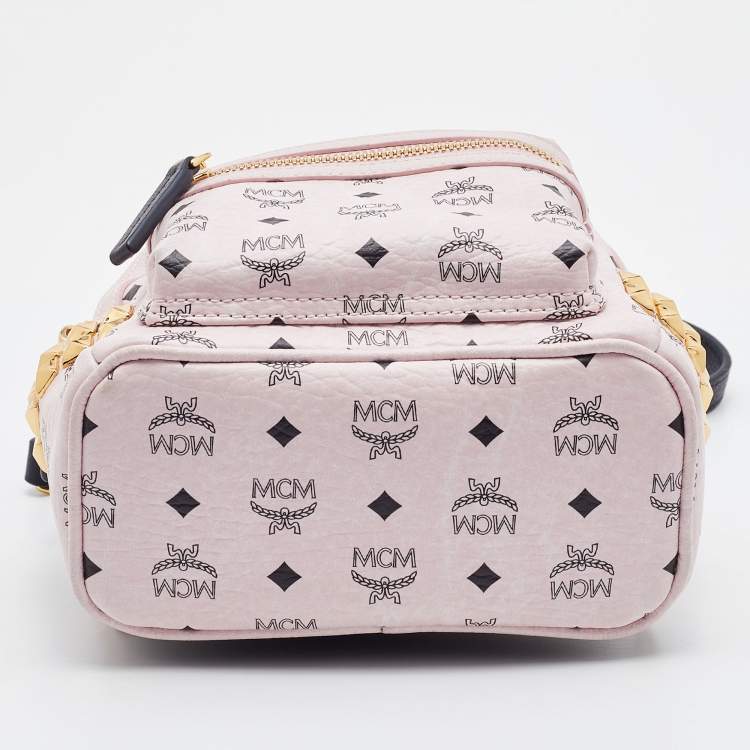 Pre Owned MCM Pink/Black Visetos Leather Mini Stark Side Studs Backpack
