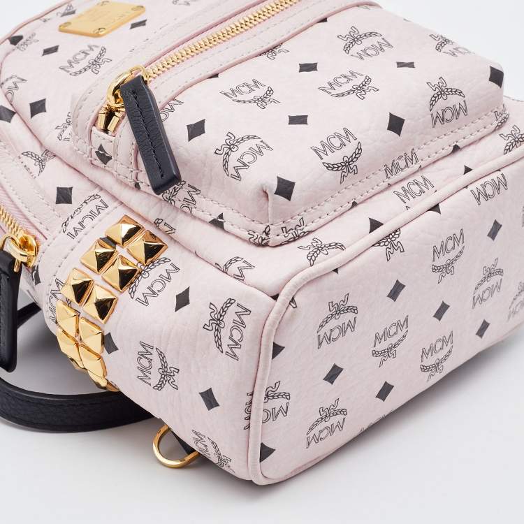 Pre Owned MCM Pink/Black Visetos Leather Mini Stark Side Studs Backpack