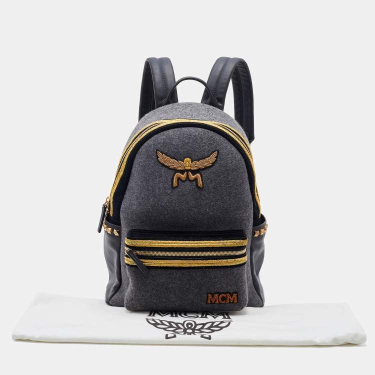 Pre Owned MCM Grey/Black Felt Fabric and Leather Large Stark Loden Backpack