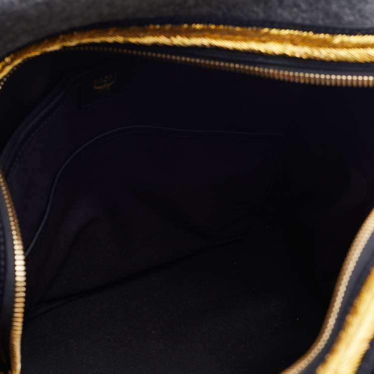 Pre Owned MCM Grey/Black Felt Fabric and Leather Large Stark Loden Backpack