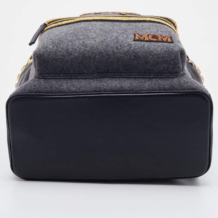 Pre Owned MCM Grey/Black Felt Fabric and Leather Large Stark Loden Backpack