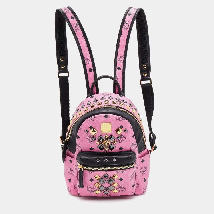 MCM Pink Visetos Coated Canvas Small Studs Stark Backpack MCM