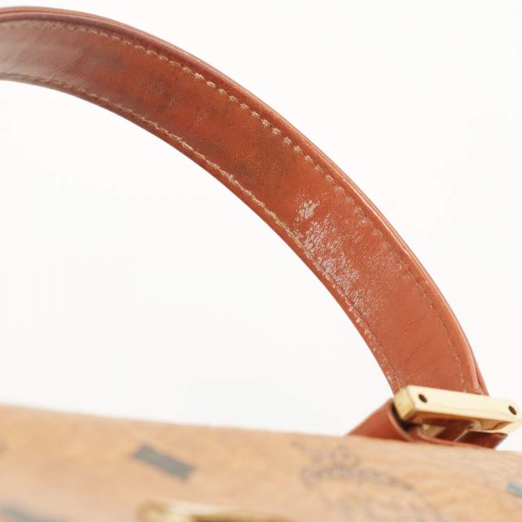Pre Owned MCM Cognac Visetoes Coated Canvas Heritage Top Handle Bag
