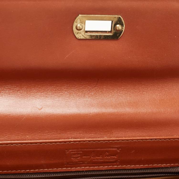 Pre Owned MCM Cognac Visetoes Coated Canvas Heritage Top Handle Bag