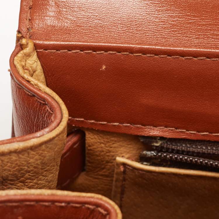 Pre Owned MCM Cognac Visetoes Coated Canvas Heritage Top Handle Bag