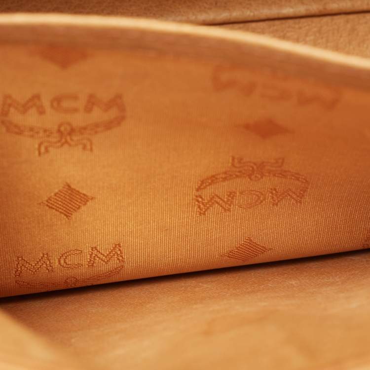 Pre Owned MCM Cognac Visetoes Coated Canvas Heritage Top Handle Bag