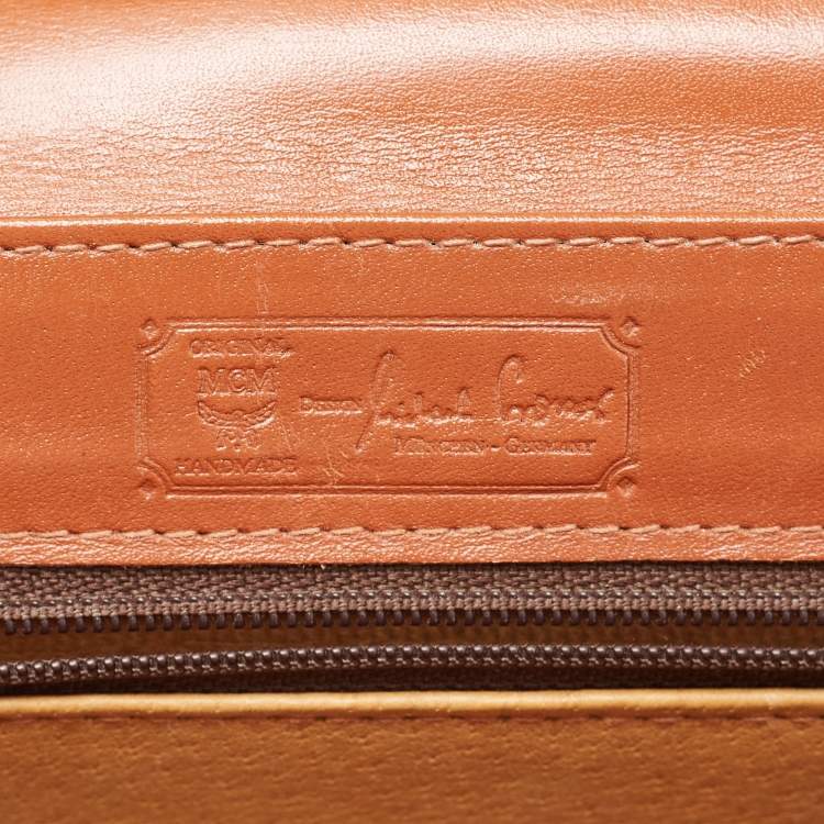 Pre Owned MCM Cognac Visetoes Coated Canvas Heritage Top Handle Bag