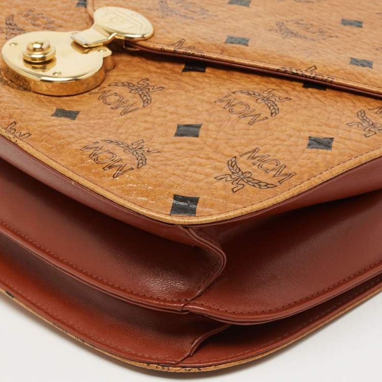 Pre Owned MCM Cognac Visetos Coated Canvas Shoulder Bag