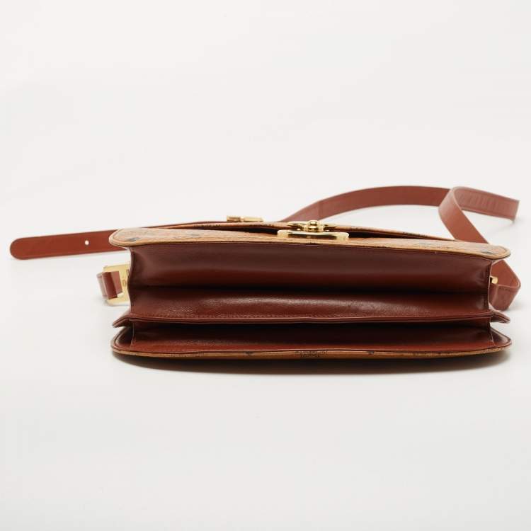 Pre Owned MCM Cognac Visetos Coated Canvas Shoulder Bag