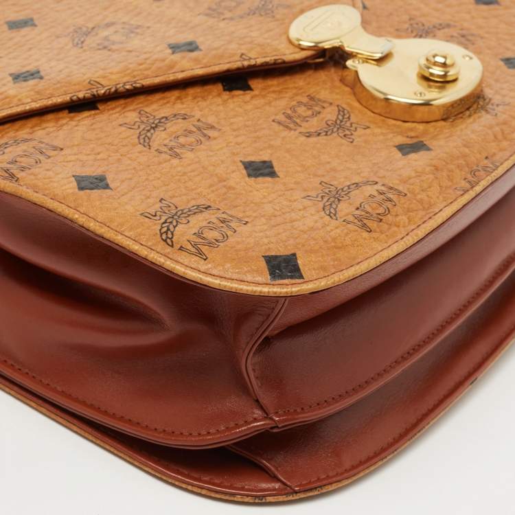 Pre Owned MCM Cognac Visetos Coated Canvas Shoulder Bag