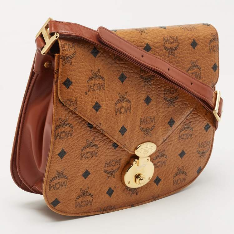 Pre Owned MCM Cognac Visetos Coated Canvas Shoulder Bag