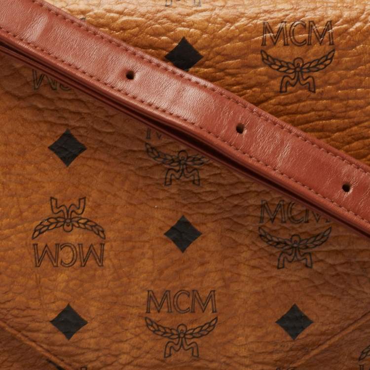 Pre Owned MCM Cognac Visetos Coated Canvas Shoulder Bag