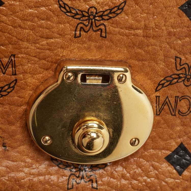 Pre Owned MCM Cognac Visetos Coated Canvas Shoulder Bag