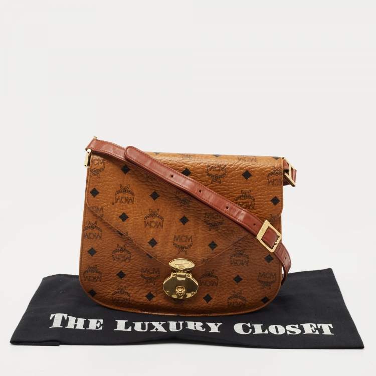 Pre Owned MCM Cognac Visetos Coated Canvas Shoulder Bag