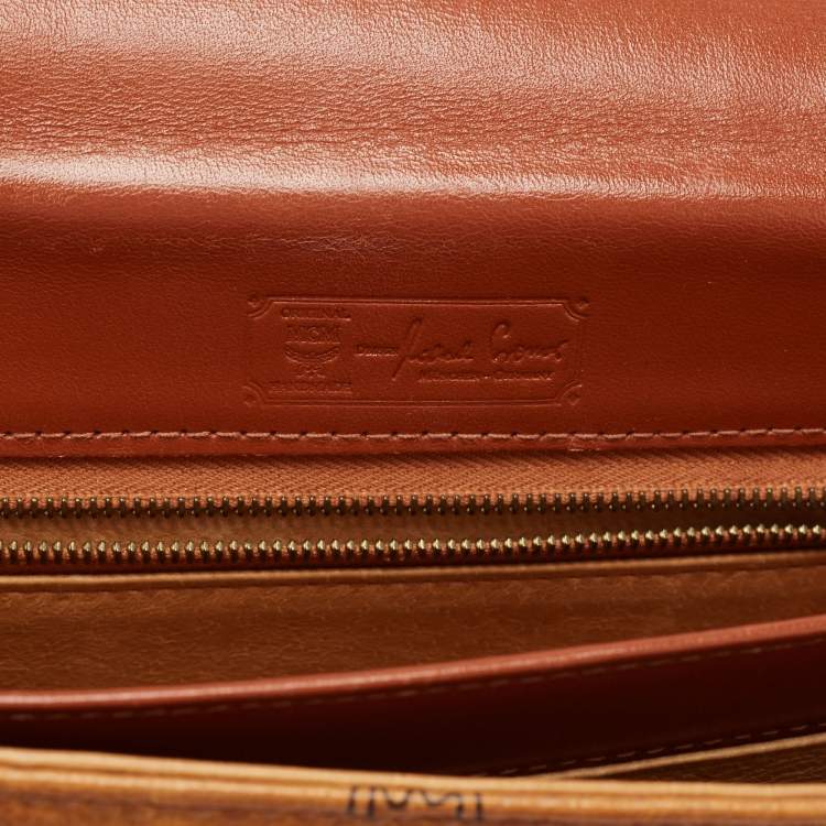 Pre Owned MCM Cognac Visetos Coated Canvas Shoulder Bag