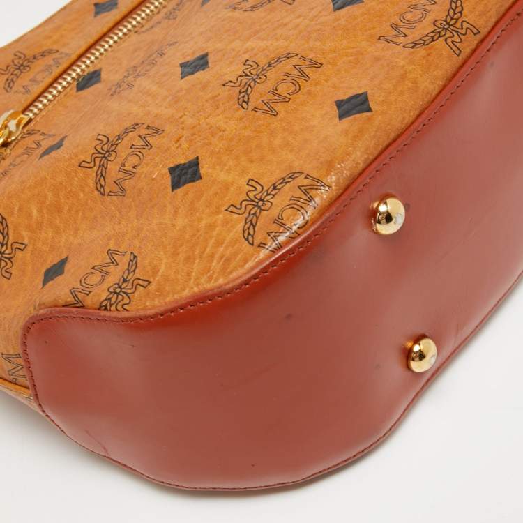 Pre Owned MCM Cognac Visetos Coated Canvas Shoulder Bag