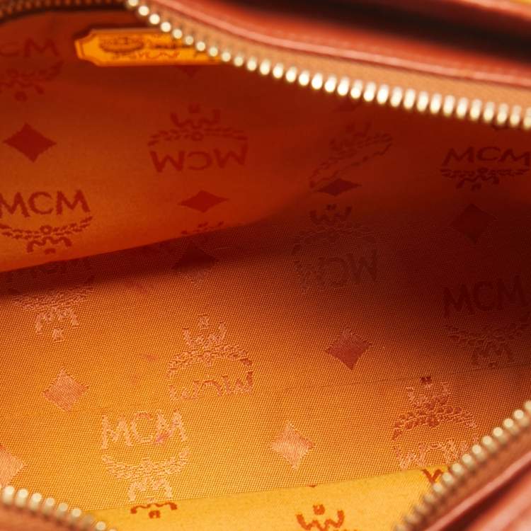 Pre Owned MCM Cognac Visetos Coated Canvas Shoulder Bag