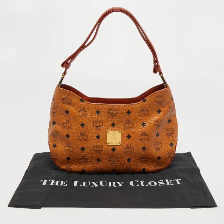 Pre Owned MCM Cognac Visetos Coated Canvas Shoulder Bag