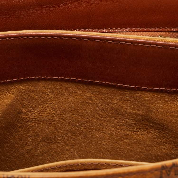 Pre Owned MCM Cognac Visetos Coated Canvas and Leather Heritage Top Handle Bag