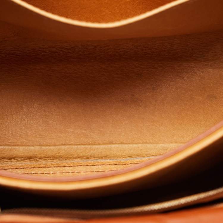 Pre Owned MCM Cognac Visetos Coated Canvas and Leather Heritage Top Handle Bag