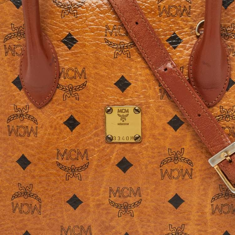 Pre Owned MCM Cognac Visetos Coated Canvas Heritage Bowler Bag