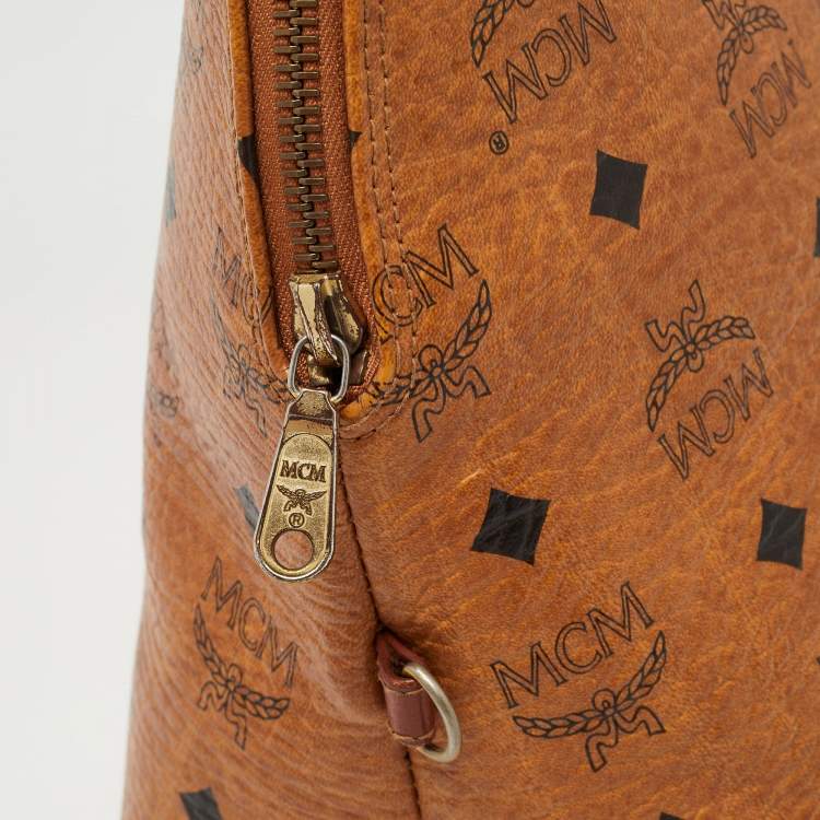 Pre Owned MCM Cognac Visetos Coated Canvas Heritage Bowler Bag