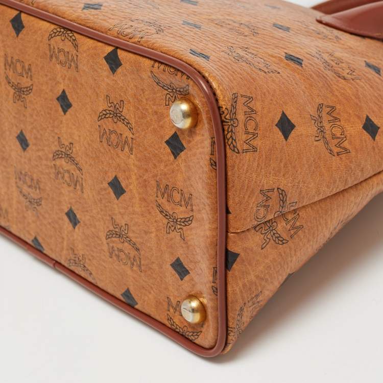Pre Owned MCM Cognac Visetos Coated Canvas Heritage Bowler Bag
