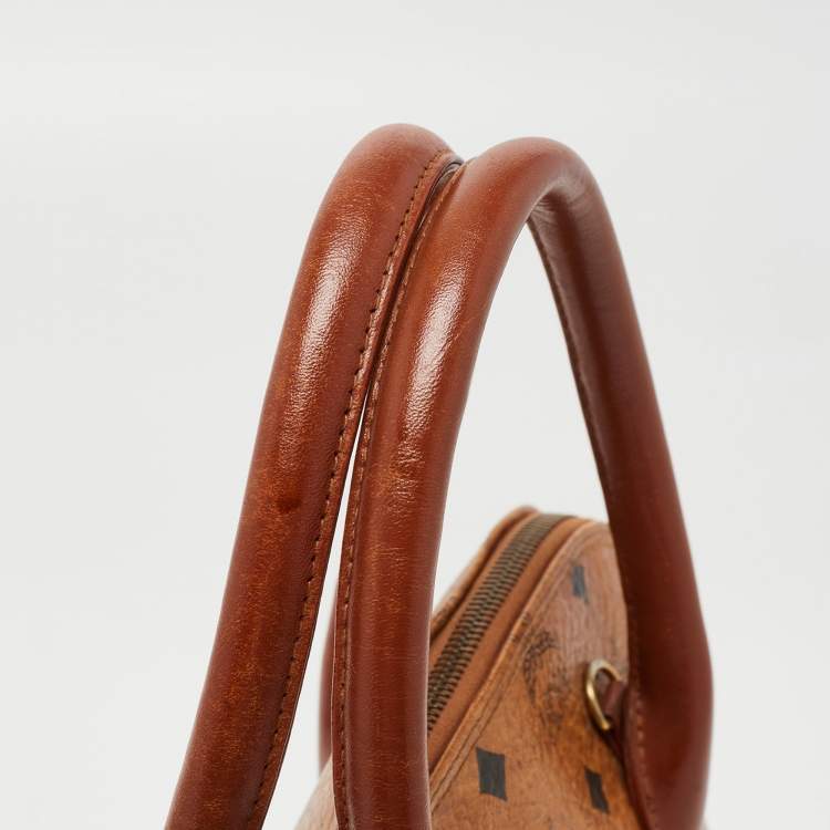 Pre Owned MCM Cognac Visetos Coated Canvas Heritage Bowler Bag