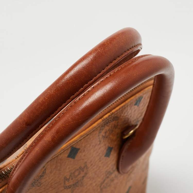 Pre Owned MCM Cognac Visetos Coated Canvas Heritage Bowler Bag