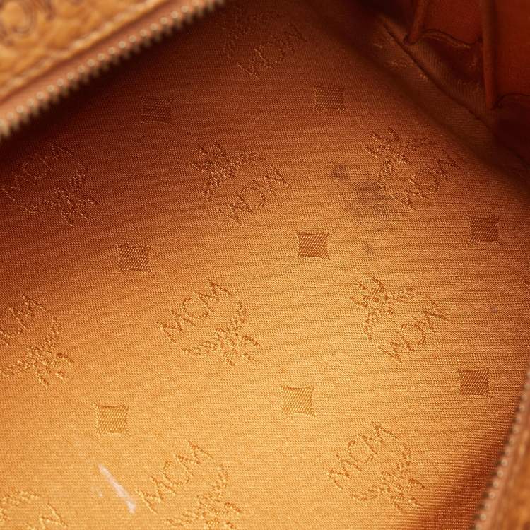 Pre Owned MCM Cognac Visetos Coated Canvas Boston Bag